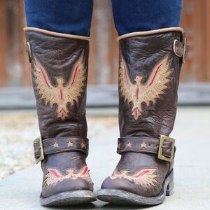 Old Gringo Distressed Brown Leather Biker Boots